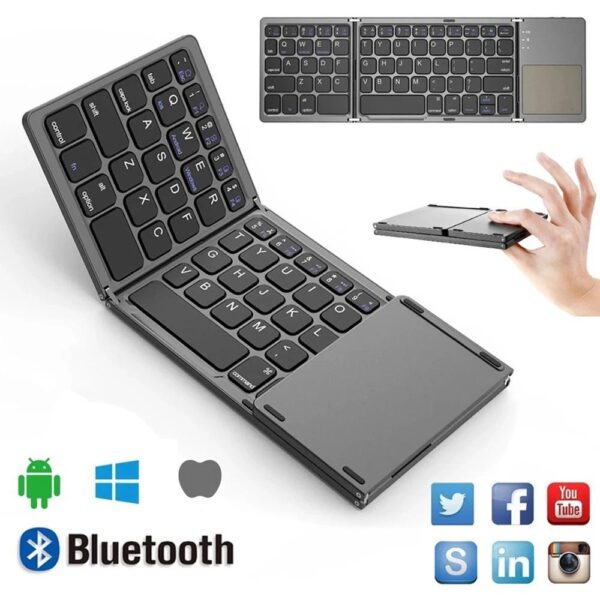 Nº0014 – Mini Teclado Portátil Dobrável Sem Fio Bluetooth Touchpad Para iPad Phone Tablet