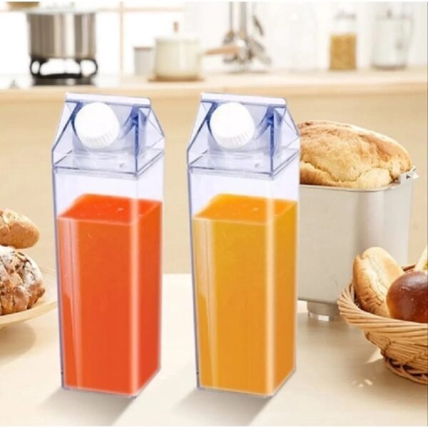 Nº0027 – Garrafa de Acrílico Plástico 500ML Resistente Geladeira Água Suco Leite Chá Quadrada Caixa Com Tampa Bebida Frasco