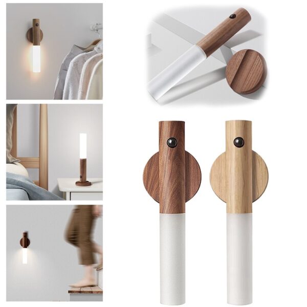 Nº0033 – Luminária USB com Sensor de Movimento para Parede - Madeira - Sensor de Presença