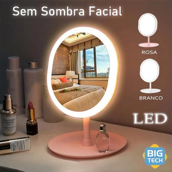 Nº0565 – Espelho Para Maquiagem Mesa Inteligente Com Luz De Claro Led Portátil Dobrável Ajustável Oval XDH18