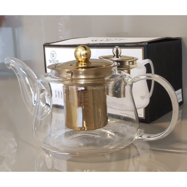Nº0554 – Chaleira De Vidro Borossilicato Wolff Com Infusor Dourado
