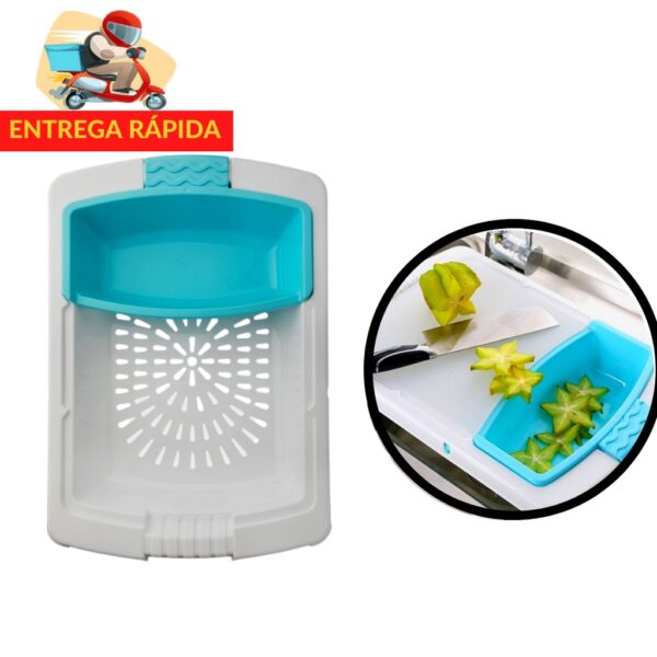 Nº0309 – Tabua Multifunçao Plastico - Tabua Multifuncional para Cortar e Lavar Vegetais Frutas Frios Carne