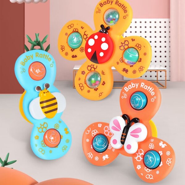 Nº0593 – 3 Pcs Brinquedo Do Banho Bebê Ventosa Mordedor Spiner Spin Otário Spining Top Spinner Dos Desenhos Animados Brinquedos Para As Crianças