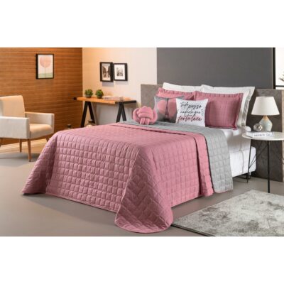 Nº0625 – Kit Colcha Cobre Leito Dupla Face Cama Casal Queen 08 Peças MicroFibra Matelado Duas Cores