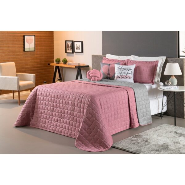 Nº0625 – Kit Colcha Cobre Leito Dupla Face Cama Casal Queen 08 Peças MicroFibra Matelado Duas Cores