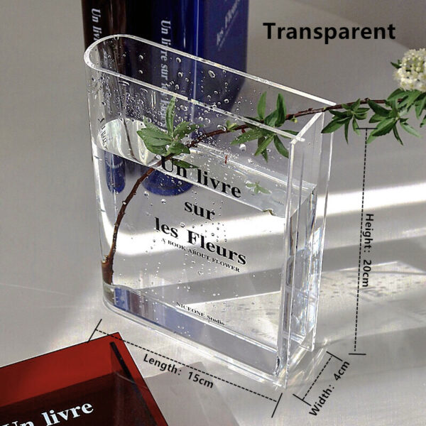 Nº0331 – Vaso De Livro Acrílico INS Flower Transparente Flores Decoração Casa Europa Nórdica Moderna Hidropônica Desktop Ornament Gift
