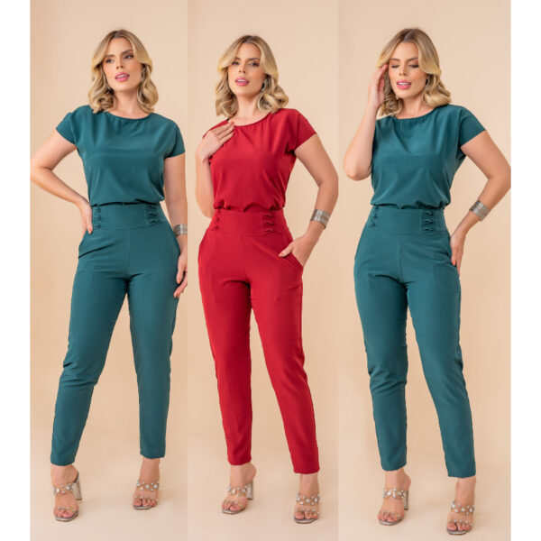 Nº0558 – Conjunto Social Feminino Calça e Blusa com Manga Scrub Slim e Plus Size