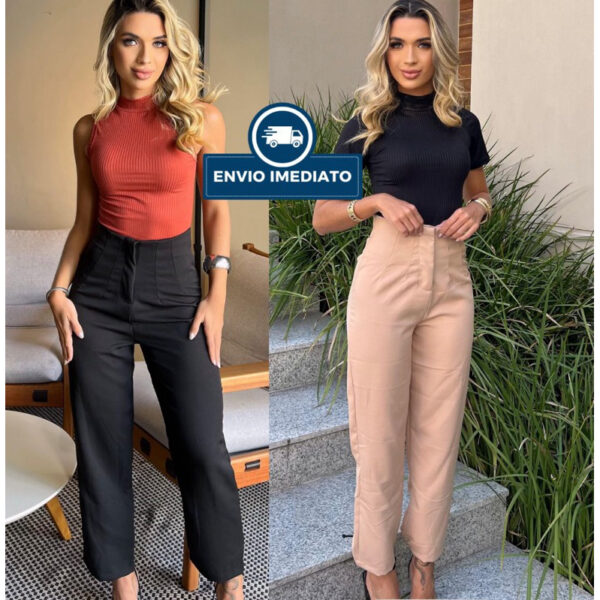 Nº0448 – Calça Alfaiataria estilo Feminina Cintura Alta Com ziper Social Elegante Moda Luxo Blogueirinha