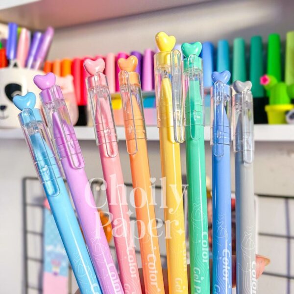 Nº0551 – Caneta Gel Fofa Colorida Kit 8 Cores Bichinhos Lovely Tons Pastel
