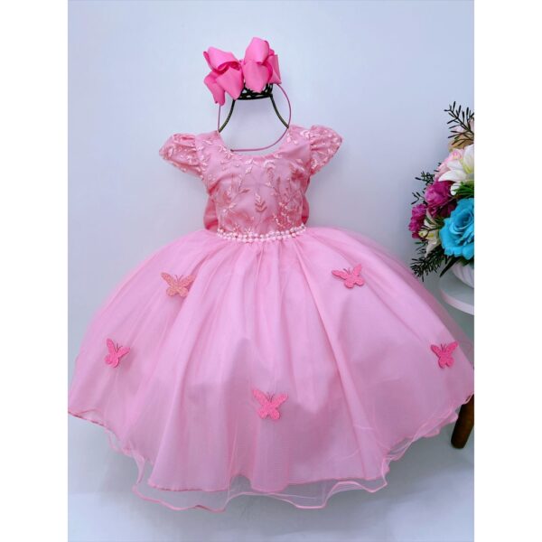Nº0486 – Vestido rosa festa infantil jardim encantado borboletas