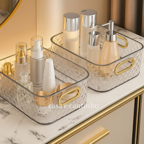 Nº0327 – Caixa de Armazenamento Transparente Multiuso Decorativa Multiuso Casa Cozinha Closet Banheiro Gaveta