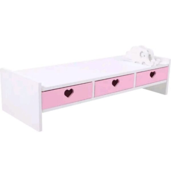 Nº0324 – mesinha prateleira mdf para monitor escrivaninha mesa ergonômica 3 gavetas coração