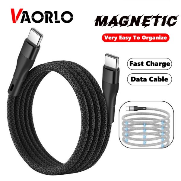 Nº0174 – VAORLO Cabo Magnético De Carga De Organização Magnética 66W De Dados De Super-USB Para Tipo C -/Raio iphone 15