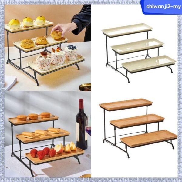 Nº0368 – [ChiwanjibaMY] Conjunto De 3 Camadas De Bandejas Para Servir Em Mesa Multiuso Servidor De Sobremesas Bolos