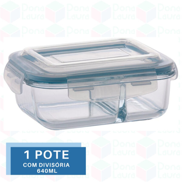 Nº0288 – Pote de Vidro Hermético Com Divisoria 640ml Marmita Alimento